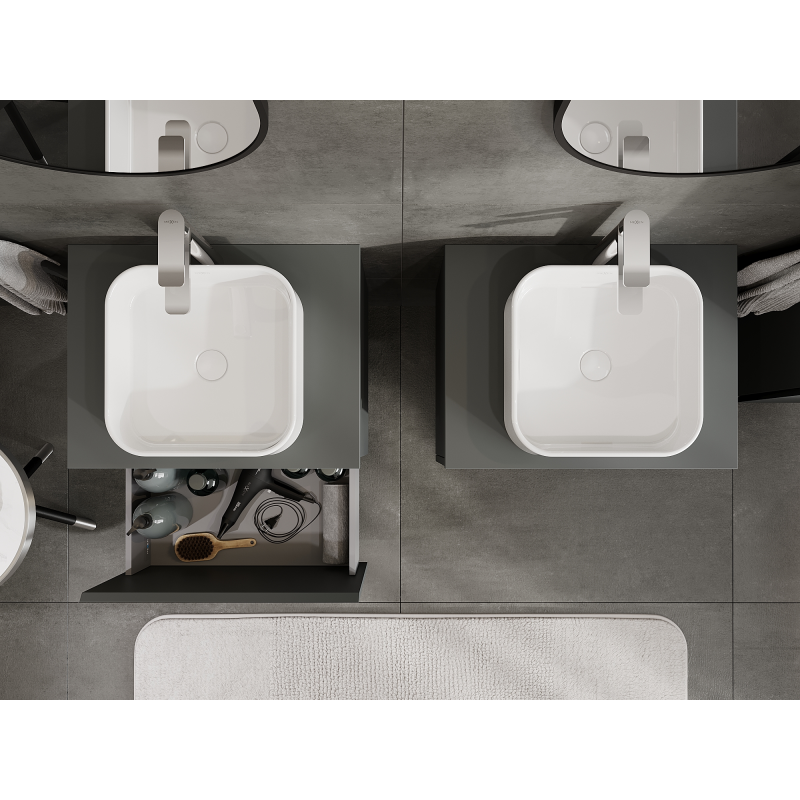 Mexen Orio bathroom vanity unit 60 cm, 1 drawer, matte graphite - 91A10-06047-1-BF66