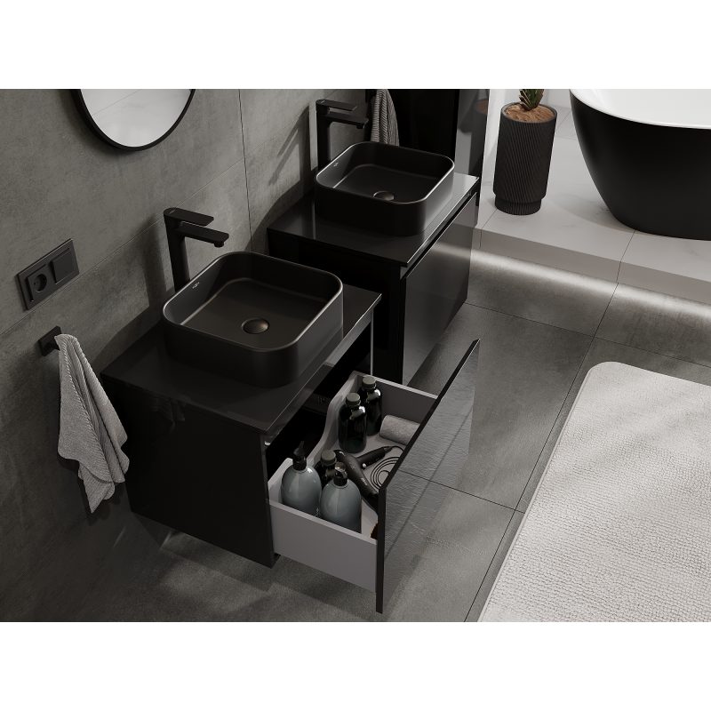 Mexen Orio bathroom cabinet for a 60 cm sink, 1 drawer, black gloss - 91A10-06047-1-BF70