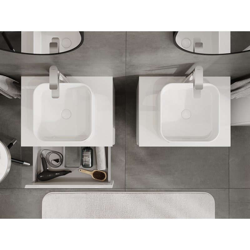 Mexen Orio bathroom cabinet under-sink 60 cm, 2 drawers, white gloss - 91A10-06047-2-BFF00