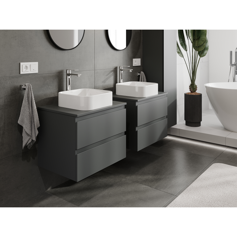 Mexen Orio bathroom cabinet under sink 60 cm, 2 drawers, matte graphite - 91A10-06047-2-BFF66