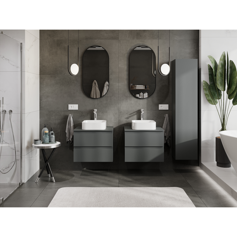 Mexen Orio bathroom cabinet under sink 60 cm, 2 drawers, matte graphite - 91A10-06047-2-BFF66