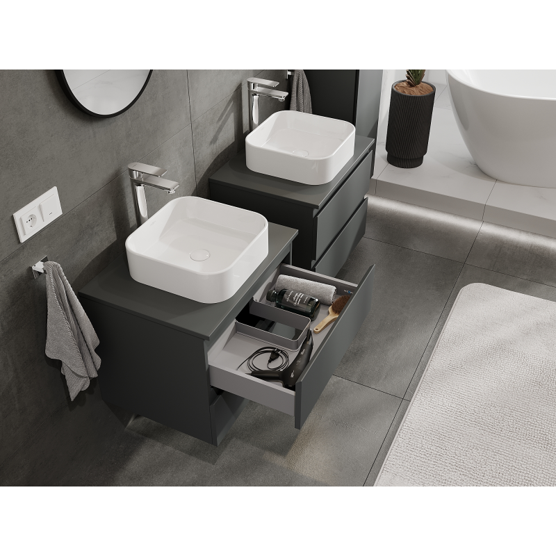 Mexen Orio bathroom cabinet under sink 60 cm, 2 drawers, matte graphite - 91A10-06047-2-BFF66