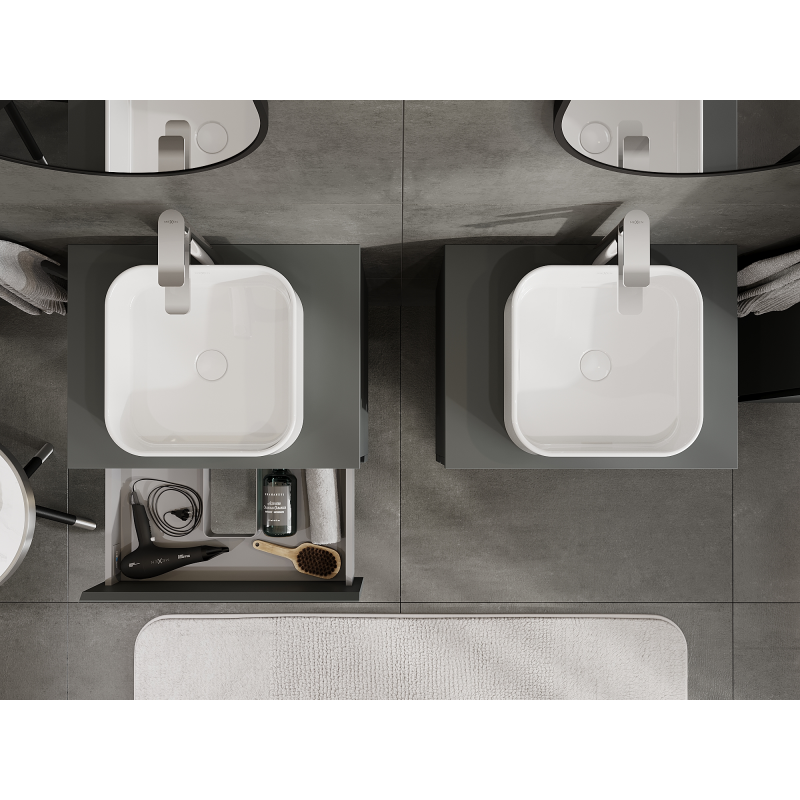 Mexen Orio bathroom cabinet under sink 60 cm, 2 drawers, matte graphite - 91A10-06047-2-BFF66