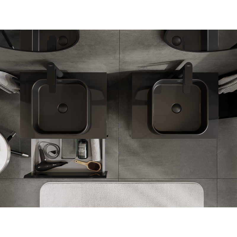 Mexen Orio bathroom cabinet under-sink 60 cm, 2 drawers, black gloss - 91A10-06047-2-BFF70