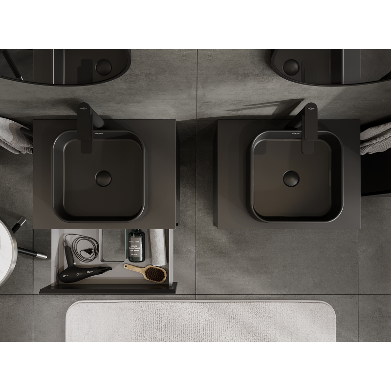 Mexen Orio bathroom cabinet under-sink 60 cm, 2 drawers, black matte - 91A10-06047-2-BFF71