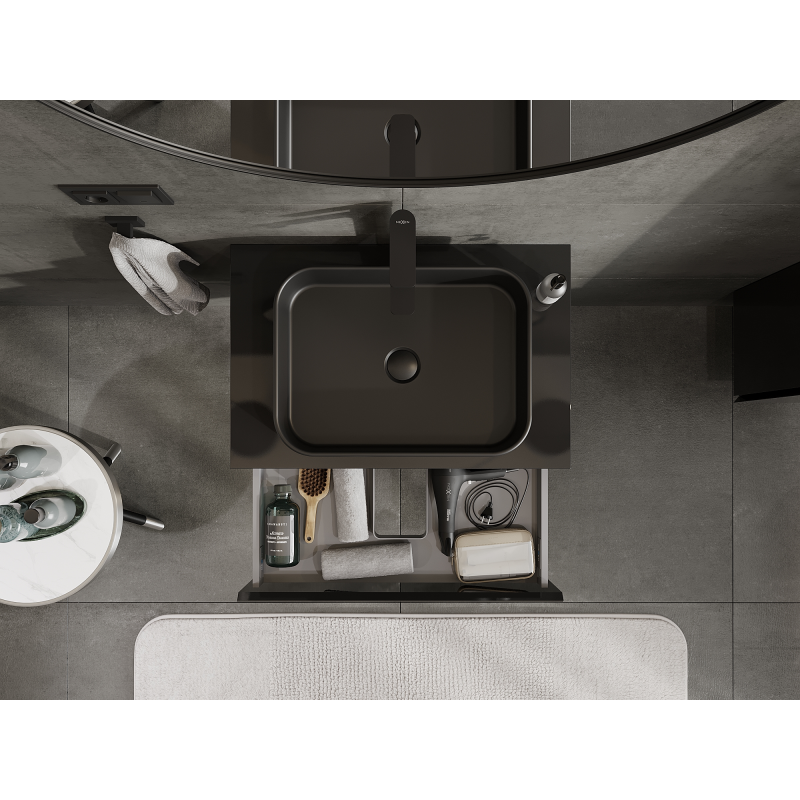 Mexen Orio bathroom cabinet under sink 70 cm, 1 drawer, black gloss - 91A10-07023-1-BF70