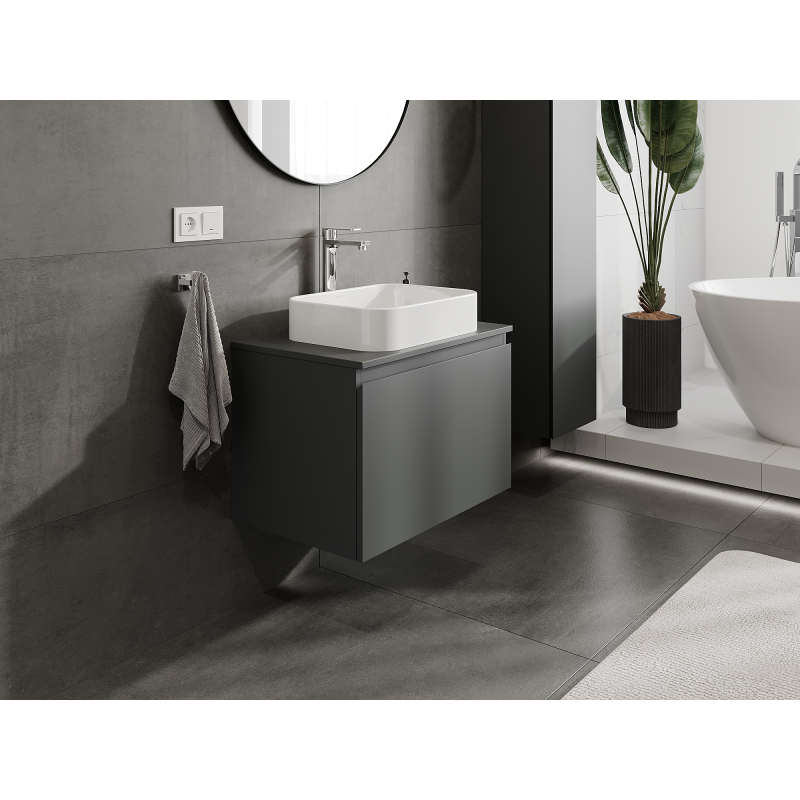 Mexen Orio bathroom vanity unit 70 cm, 1 drawer, matte graphite - 91A10-07047-1-BF66