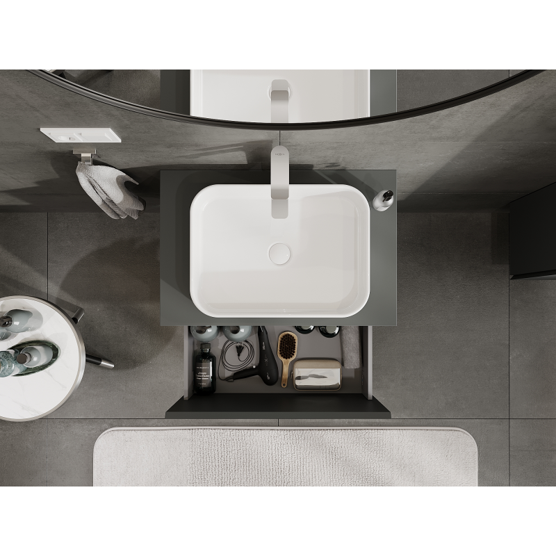 Mexen Orio bathroom vanity unit 70 cm, 1 drawer, matte graphite - 91A10-07047-1-BF66