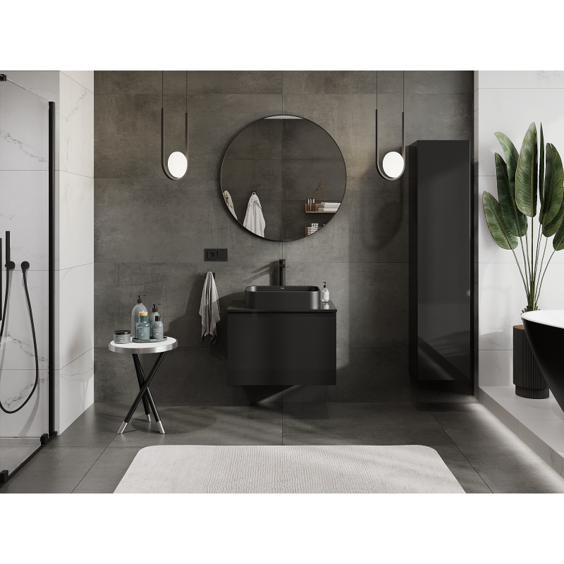 Mexen Orio bathroom cabinet for washbasin 70 cm, 1 drawer, black gloss - 91A10-07047-1-BF70