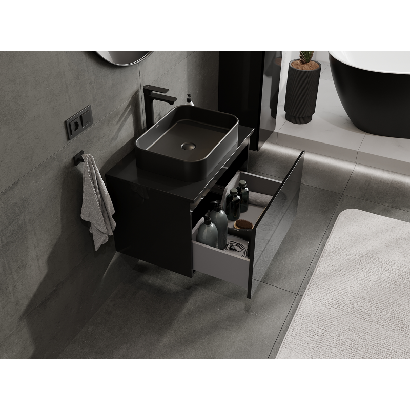 Mexen Orio bathroom cabinet for washbasin 70 cm, 1 drawer, black gloss - 91A10-07047-1-BF70
