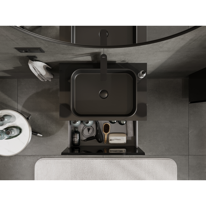 Mexen Orio bathroom cabinet for washbasin 70 cm, 1 drawer, black gloss - 91A10-07047-1-BF70