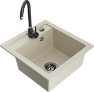 Mexen Vito granite kitchen sink, 1-bowl with Telma kitchen faucet, beige - 6503-69-670200-70