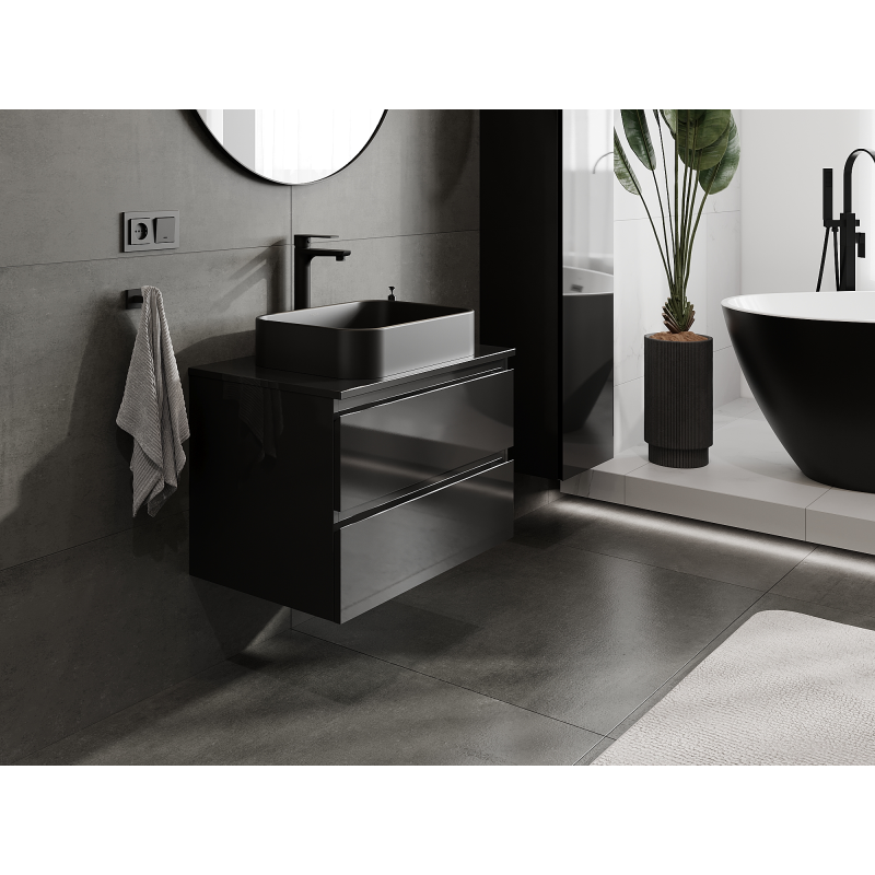 Mexen Orio bathroom cabinet for washbasin 70 cm, 2 drawers, black gloss - 91A10-07047-2-BFF70