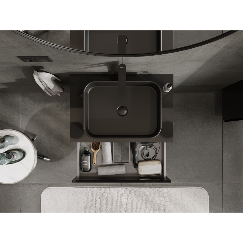 Mexen Orio bathroom cabinet for washbasin 70 cm, 2 drawers, black gloss - 91A10-07047-2-BFF70