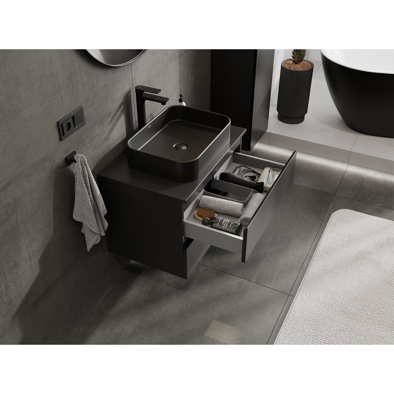 Mexen Orio bathroom cabinet for washbasin 70 cm, 2 drawers, matte black - 91A10-07047-2-BFF71