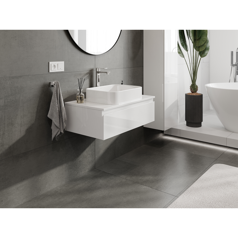 Mexen Orio bathroom vanity unit 80 cm, 1 drawer, white gloss - 91A10-08023-1-BF00