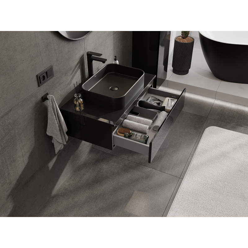 Mexen Orio bathroom cabinet under-sink 80 cm, 1 drawer, black gloss - 91A10-08023-1-BF70