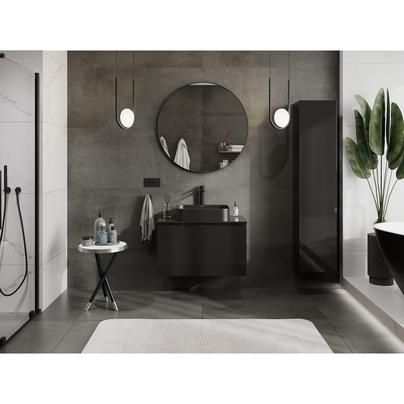 Mexen Orio bathroom cabinet for sink 80 cm, 1 drawer, black gloss - 91A10-08047-1-BF70