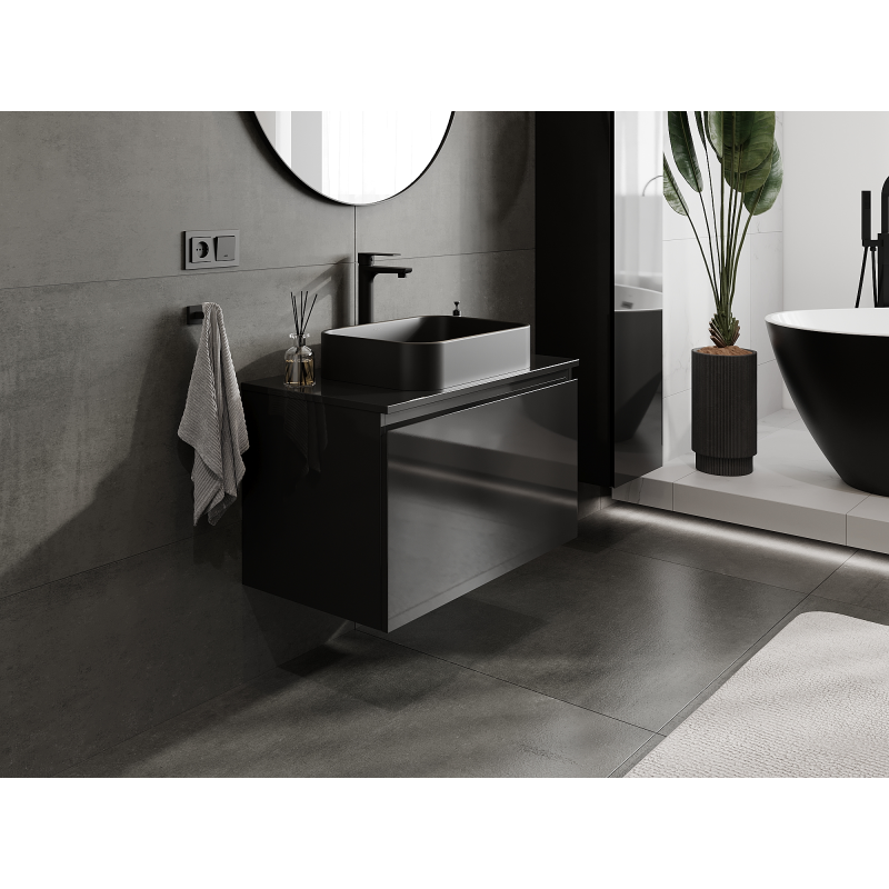 Mexen Orio bathroom cabinet for sink 80 cm, 1 drawer, black gloss - 91A10-08047-1-BF70