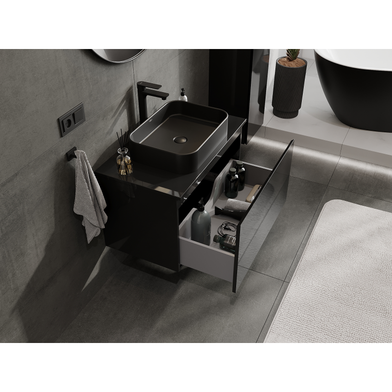 Mexen Orio bathroom cabinet for sink 80 cm, 1 drawer, black gloss - 91A10-08047-1-BF70