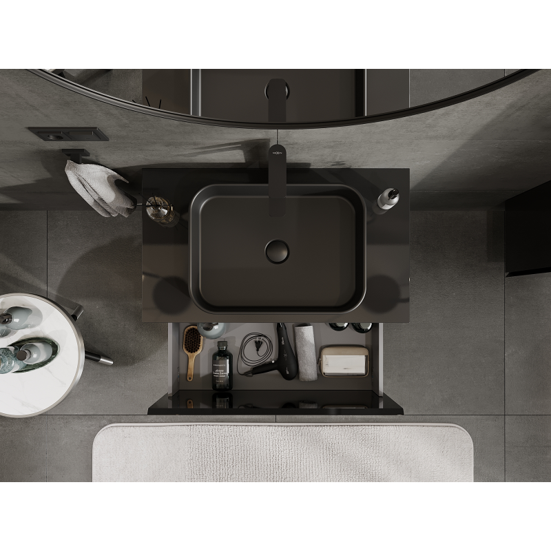 Mexen Orio bathroom cabinet for sink 80 cm, 1 drawer, black gloss - 91A10-08047-1-BF70