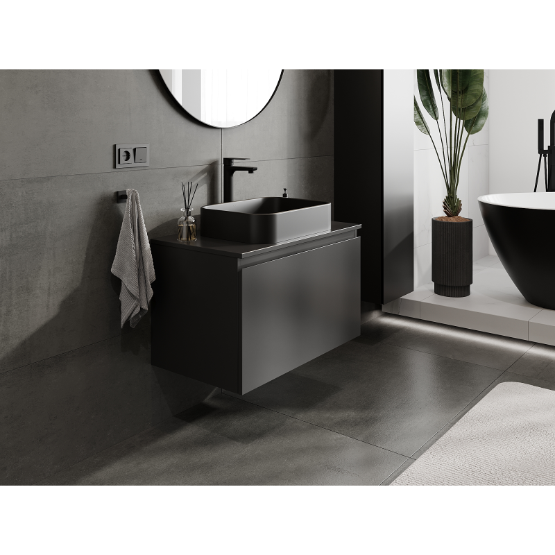 Mexen Orio bathroom cabinet for washbasin 80 cm, 1 drawer, black matte - 91A10-08047-1-BF71