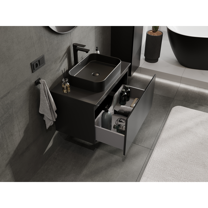 Mexen Orio bathroom cabinet for washbasin 80 cm, 1 drawer, black matte - 91A10-08047-1-BF71