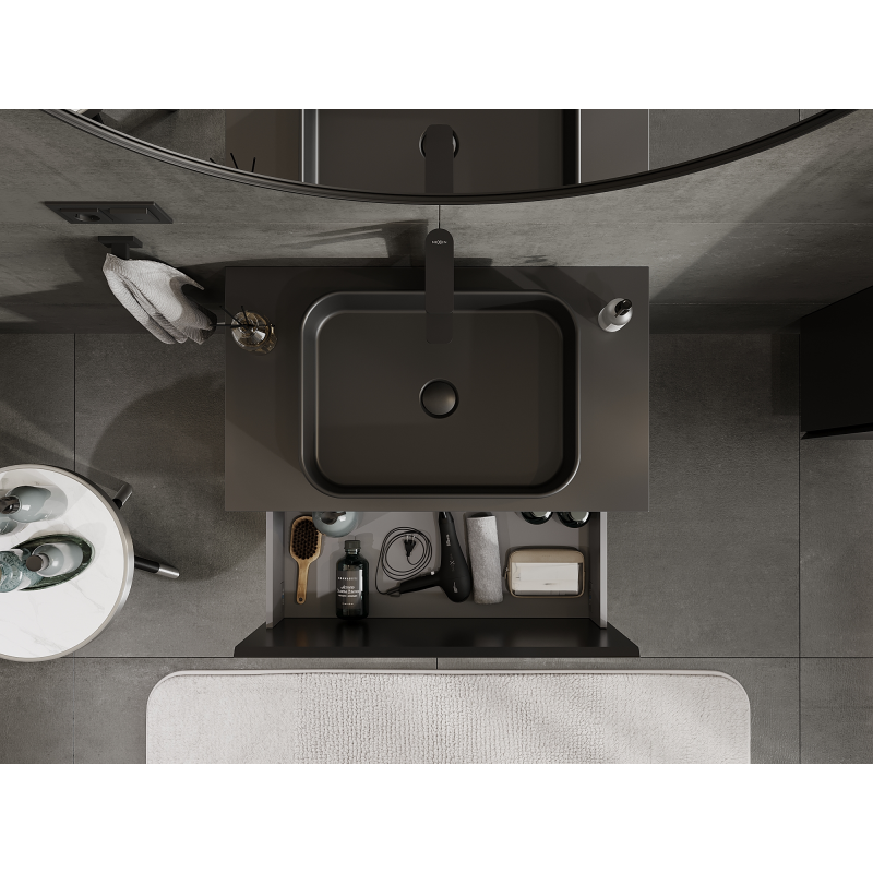 Mexen Orio bathroom cabinet for washbasin 80 cm, 1 drawer, black matte - 91A10-08047-1-BF71