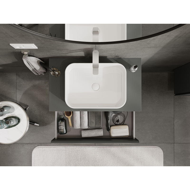 Mexen Orio 80 cm Bathroom Cabinet, 2 Drawers, Matte Graphite - 91A10-08047-2-BFF66