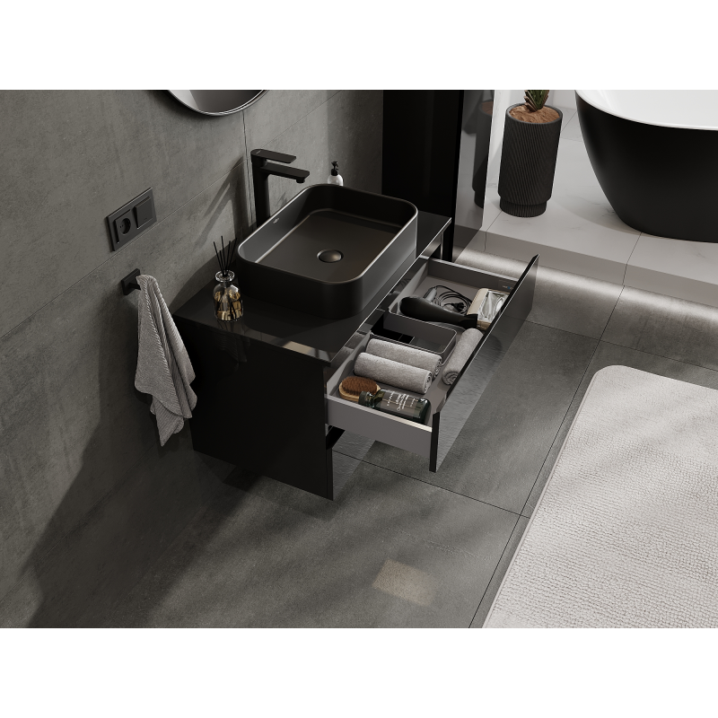 Mexen Orio bathroom cabinet under-sink 80 cm, 2 drawers, black gloss - 91A10-08047-2-BFF70