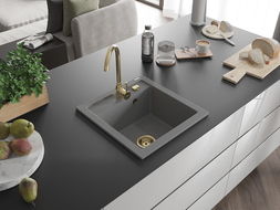 Mexen Vito 1-bowl granite sink with Telma kitchen tap, grey - 6503-71-670200-50