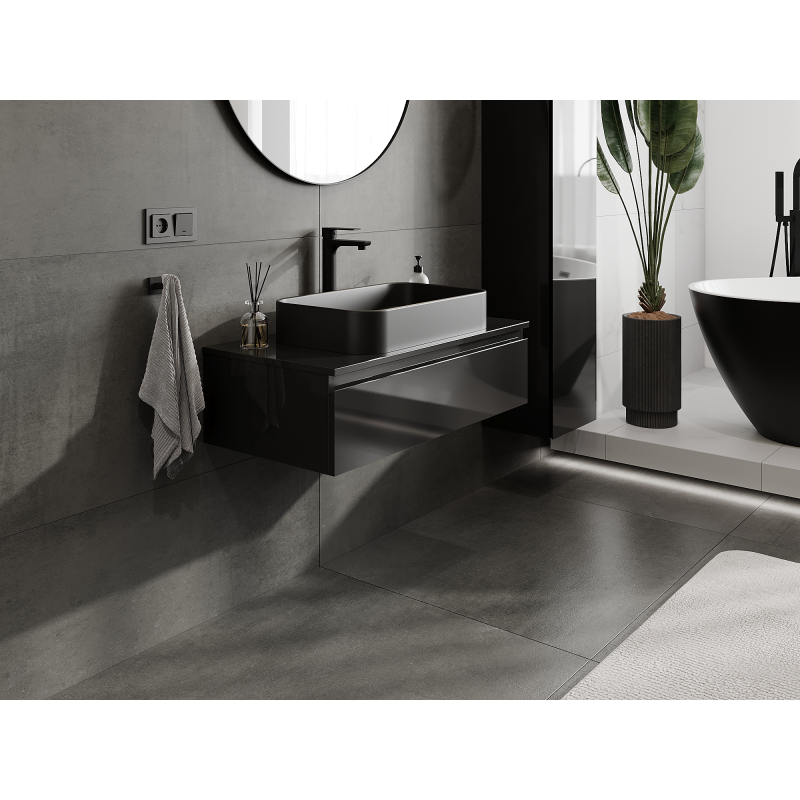 Mexen Orio 90 cm Bathroom Cabinet with Sink, 1 Drawer, Black Gloss - 91A10-09023-1-BF70