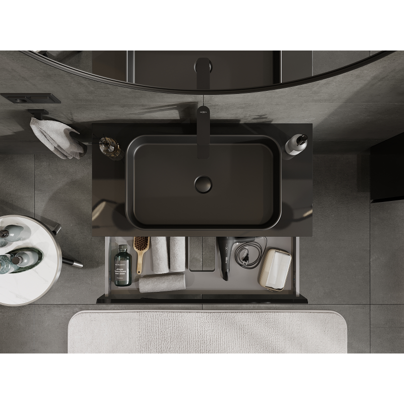 Mexen Orio 90 cm Bathroom Cabinet with Sink, 1 Drawer, Black Gloss - 91A10-09023-1-BF70