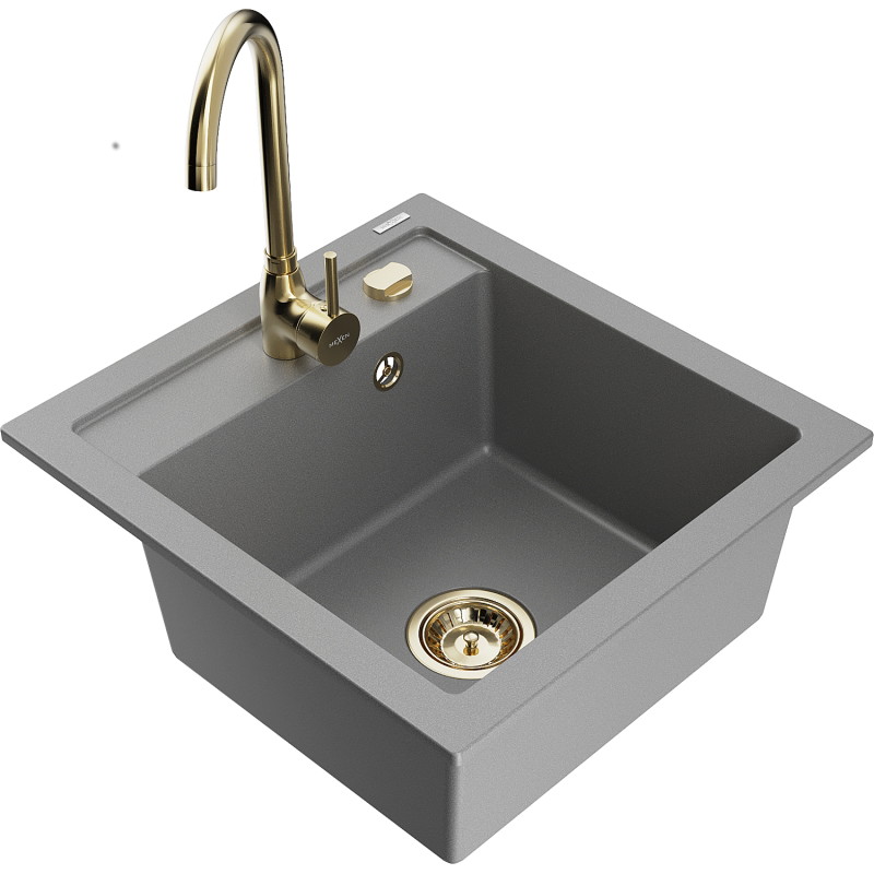 Mexen Vito 1-bowl granite sink with Telma kitchen faucet, gray - 6503-71-670200-50