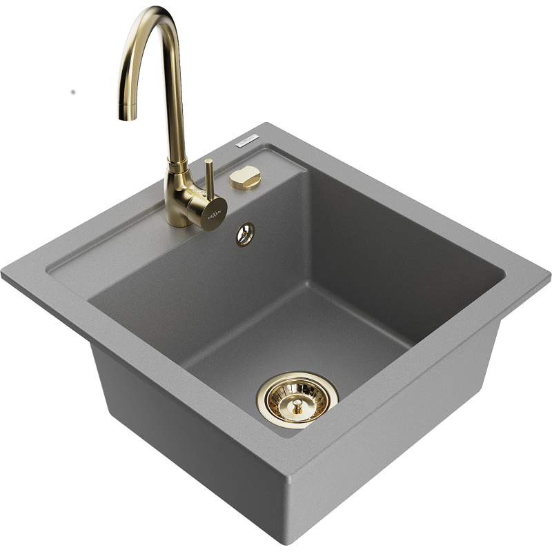 Mexen Vito 1-compartment granite sink with a kitchen mixer tap Telma, Grey - 6503-71-670200-50