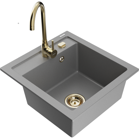 Mexen Vito 1-bowl granite sink with Telma kitchen faucet, gray - 6503-71-670200-50