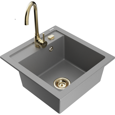 Mexen Vito 1-bowl granite sink with Telma kitchen tap, grey - 6503-71-670200-50