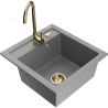 Mexen Vito single bowl granite sink with Telma kitchen faucet, gray - 6503-71-670200-50