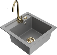Mexen Vito single bowl granite sink with Telma kitchen faucet, gray - 6503-71-670200-50