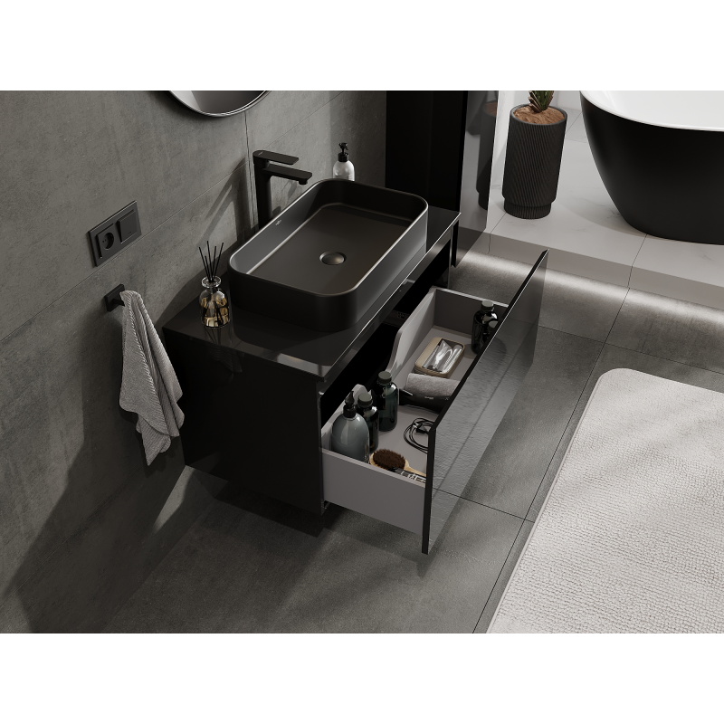 Mexen Orio bathroom cabinet for washbasin 90 cm, 1 drawer, black gloss - 91A10-09047-1-BF70