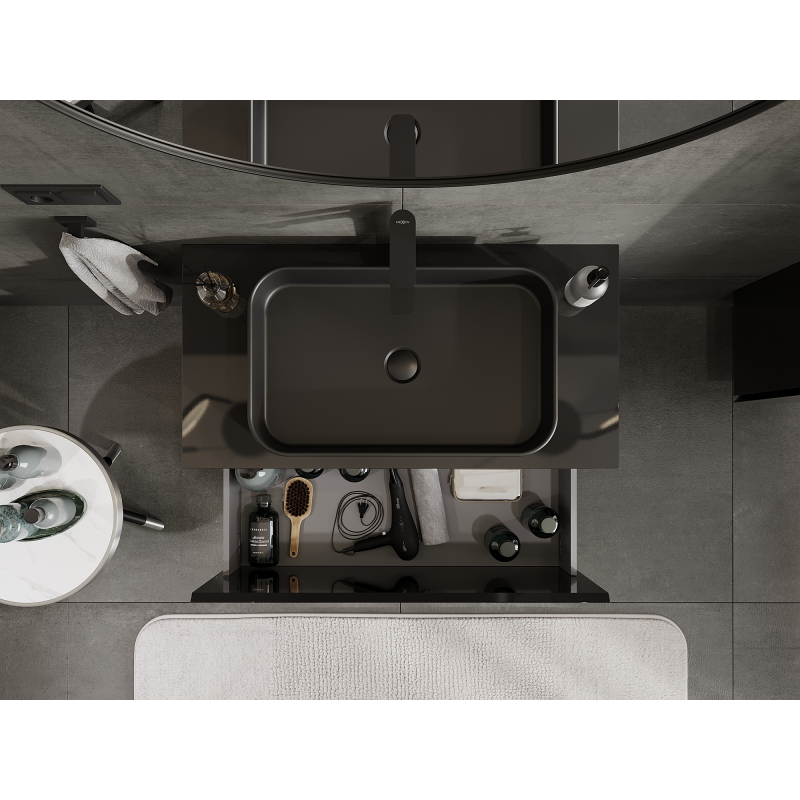 Mexen Orio bathroom cabinet for washbasin 90 cm, 1 drawer, black gloss - 91A10-09047-1-BF70