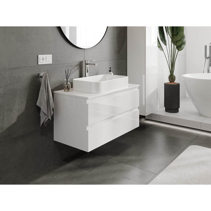 Mexen Orio bathroom cabinet under-sink 90 cm, 2 drawers, white gloss - 91A10-09047-2-BFF00