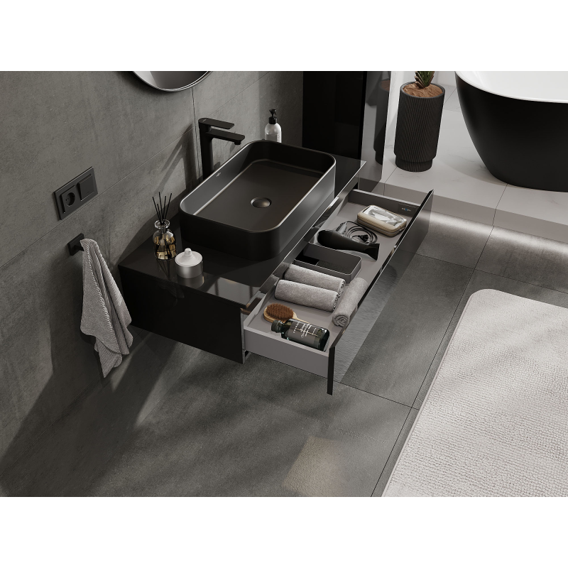 Mexen Orio bathroom cabinet for washbasin 100 cm, 1 drawer, black gloss - 91A10-10023-1-BF70