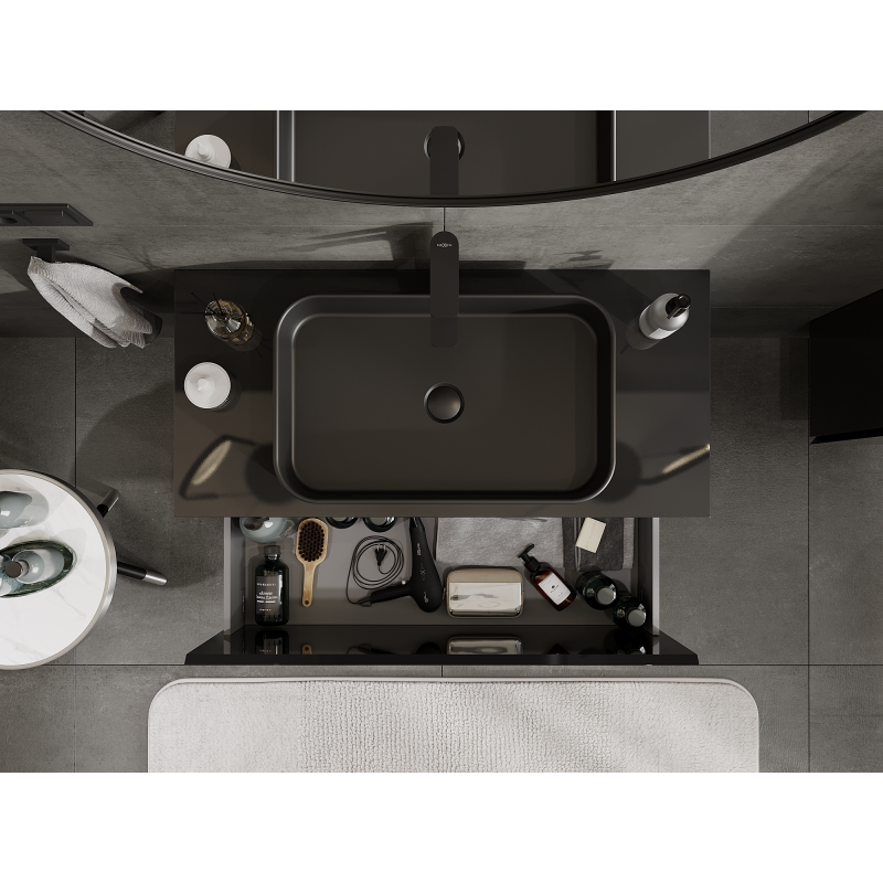 Mexen Orio bathroom cabinet under sink 100 cm, 1 drawer, black gloss - 91A10-10047-1-BF70