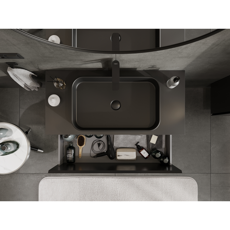 Mexen Orio bathroom cabinet for washbasin 100 cm, 1 drawer, matte black - 91A10-10047-1-BF71