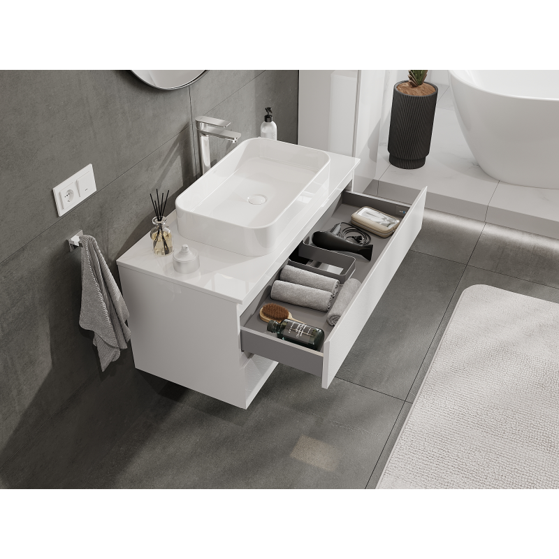 Mexen Orio 100 cm Bathroom Cabinet, 2 Drawers, White Gloss - 91A10-10047-2-BFF00