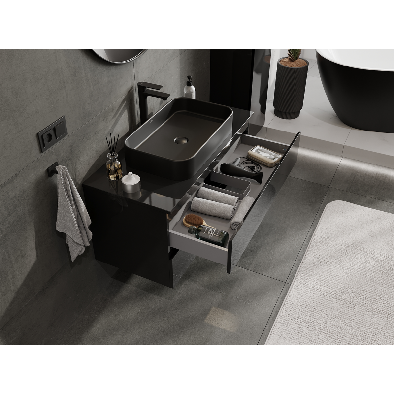 Mexen Orio bathroom cabinet under-sink 100 cm, 2 drawers, black gloss - 91A10-10047-2-BFF70