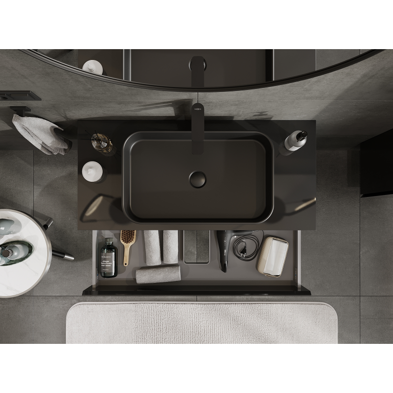 Mexen Orio bathroom cabinet under-sink 100 cm, 2 drawers, black gloss - 91A10-10047-2-BFF70