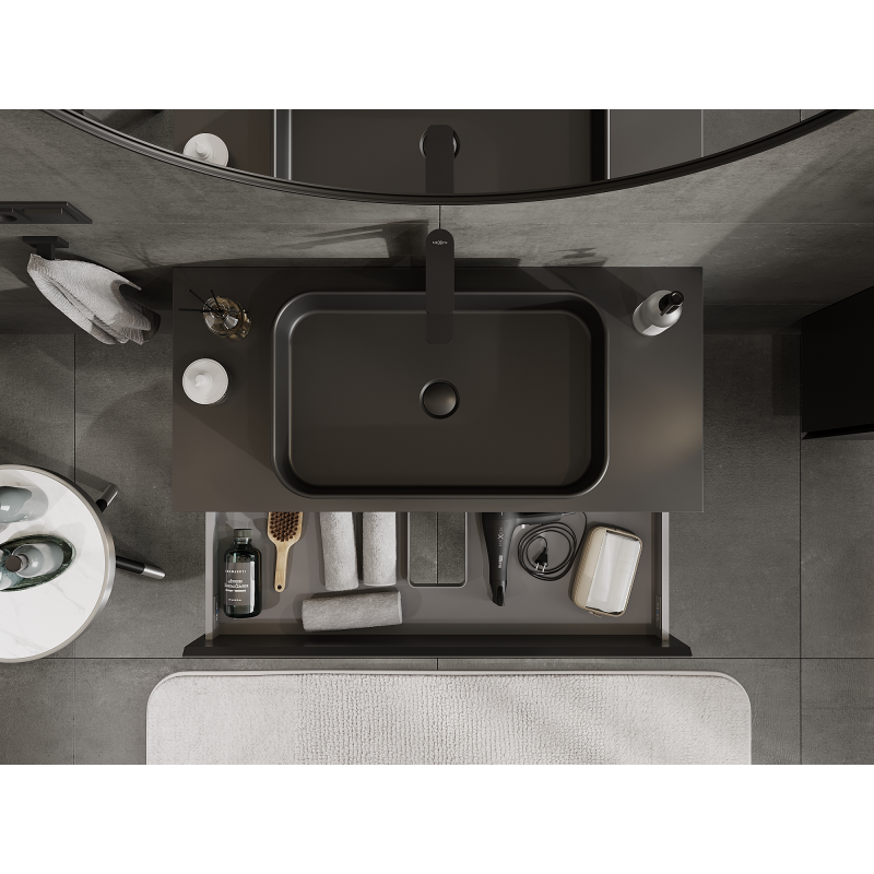 Mexen Orio bathroom cabinet under sink 100 cm, 2 drawers, black matte - 91A10-10047-2-BFF71