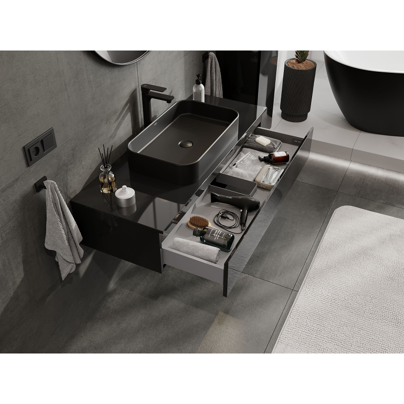 Mexen Orio 120 cm Bathroom Vanity Cabinet, 1 Drawer, Black Gloss - 91A10-12023-1-BF70